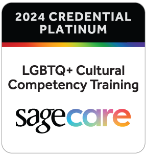 SageCare 2024 Credential Platinum LGBTQ+ Cultural Competency Training logo.