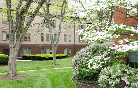 Campus-with-flowers-545x350-1 landscape view of blooming flowers on the Westerwood campus