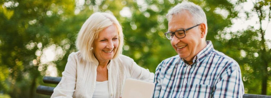 Older Adults Using a Tablet Outdoors